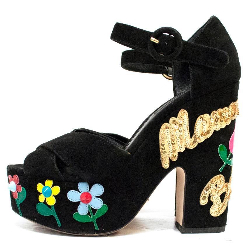 Women's Dolce & Gabbana Embellished Black Suede Platforms