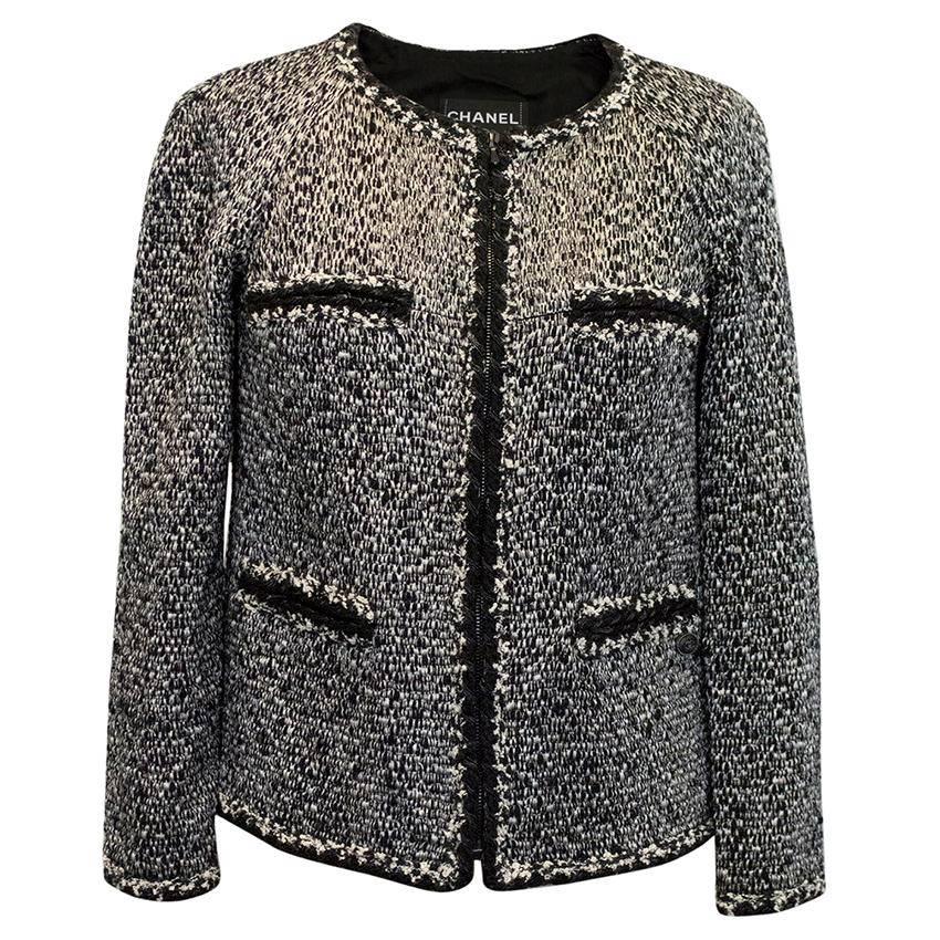 Chanel Black and White Tweed Jacket For Sale