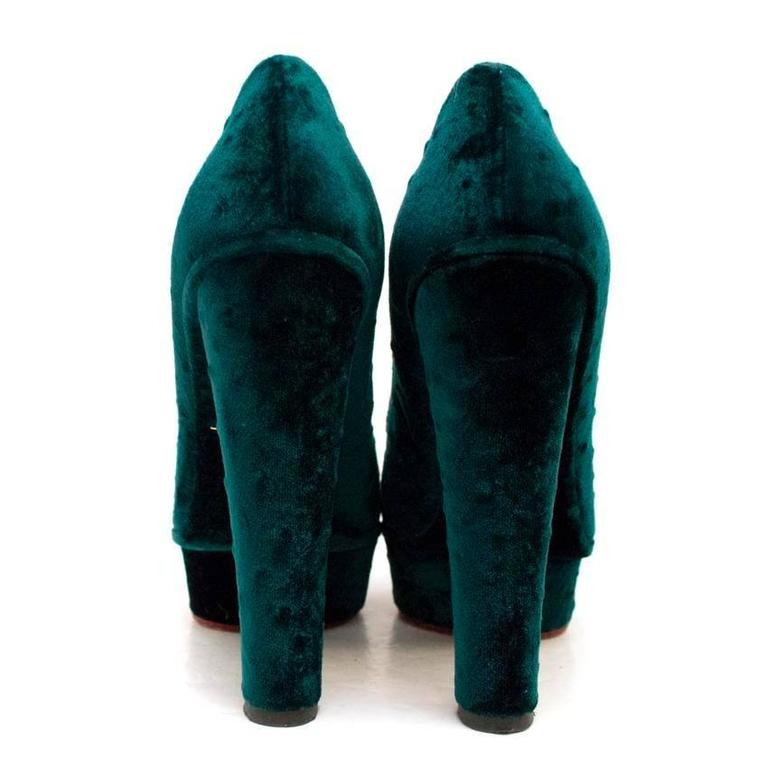 Charlotte Olympia 'The Dolly' Green Velvet Platform Heels For Sale at  1stDibs