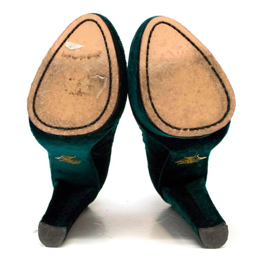 Women's Charlotte Olympia 'The Dolly' Green Velvet Platform Heels For Sale