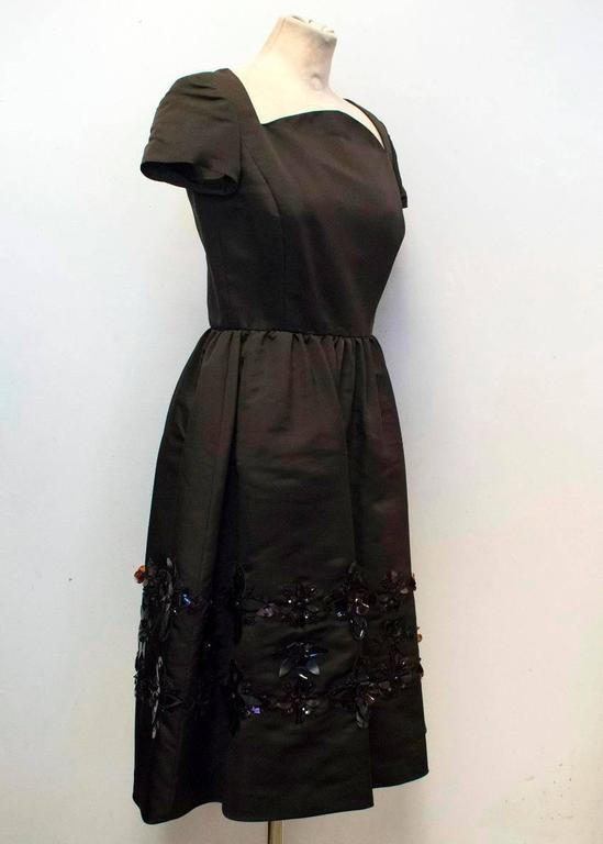 Oscar de la Renta Dark Brown Dress with Embellished Hem For Sale at 1stDibs