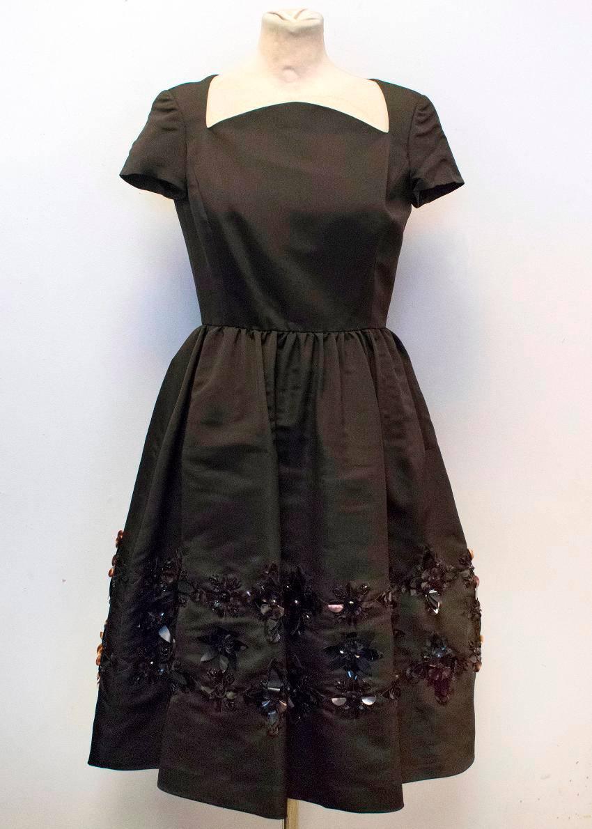 Oscar de la Renta Dark Brown Dress with Embellished Hem In Excellent Condition For Sale In London, GB