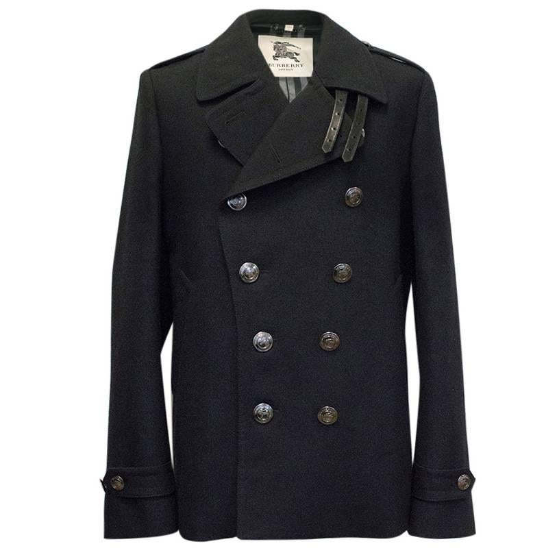Burberry Black Double Breasted Coat For Sale