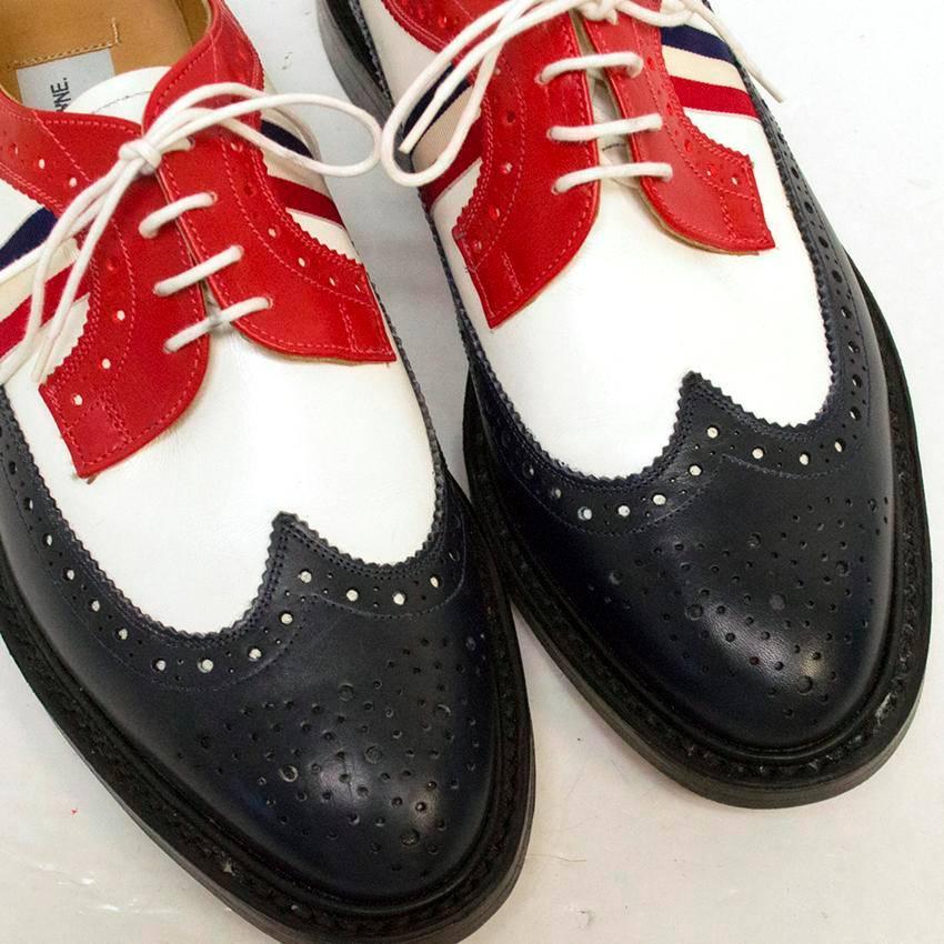Black Thom Browne Blue, Red and White Leather Brogues For Sale