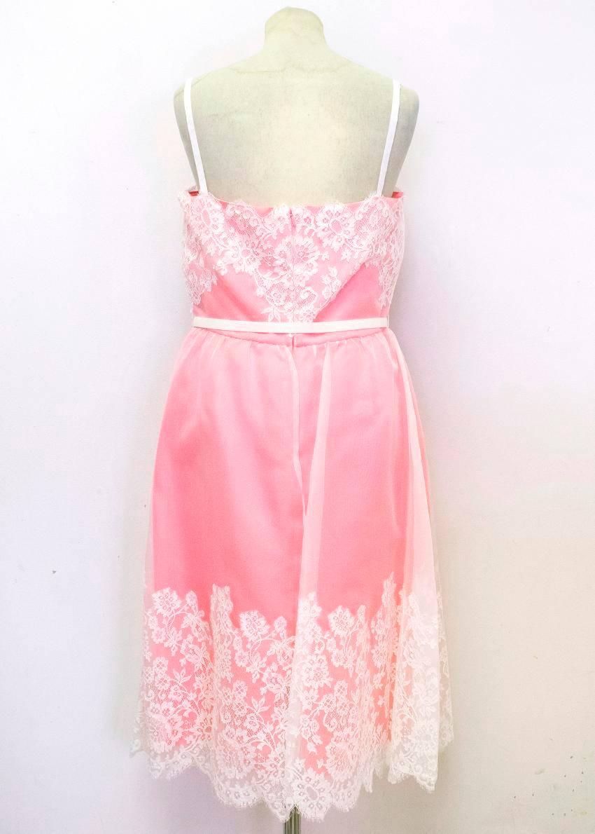 Valentino Pink Lace Overlay Dress - Size US 8 In New Condition In London, GB