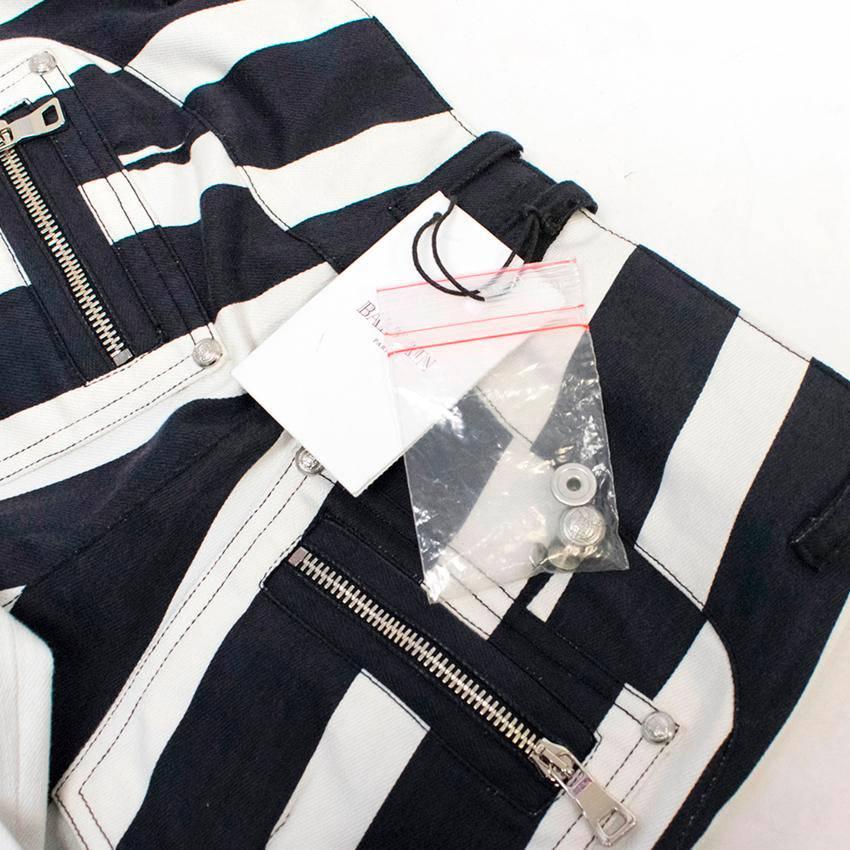 Balmain Black and White Striped Skinny Jeans In New Condition For Sale In London, GB