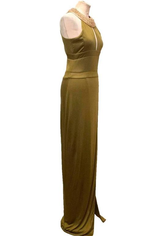 Balmain Khaki Fitted Gown with Gold Embellished Neckline For Sale at ...