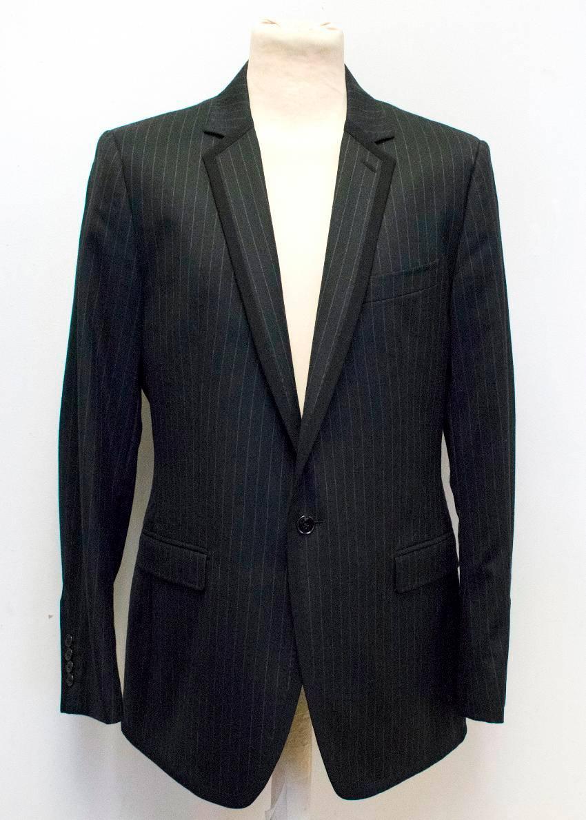 Dolce & Gabbana Black Wool and Silk Blend Pinstripe Suit For Sale 1