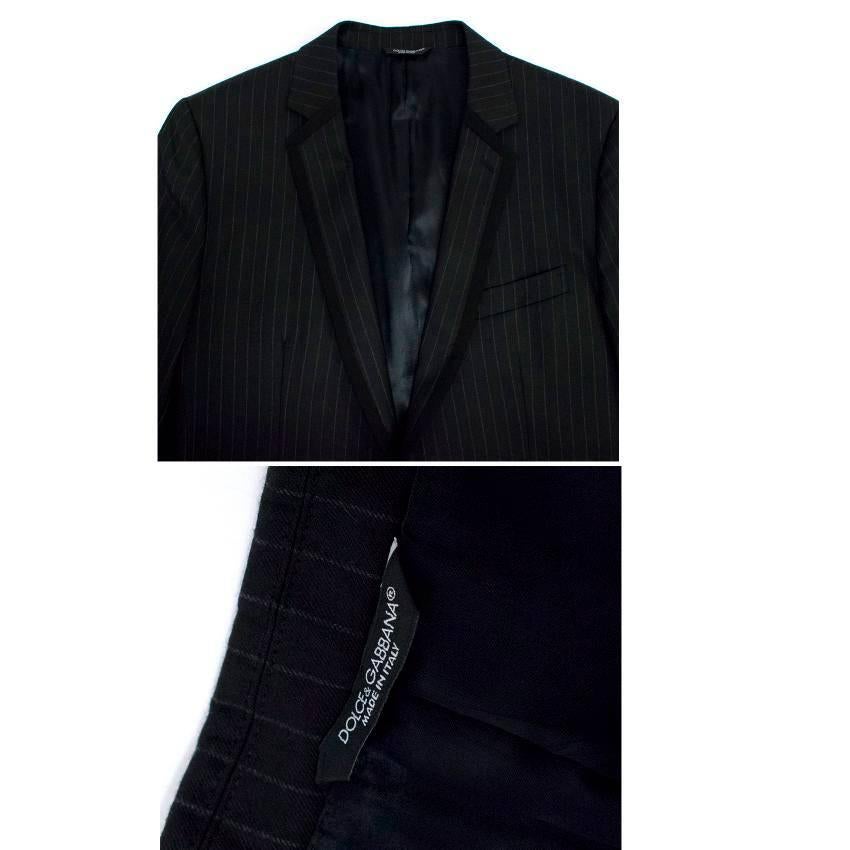 Dolce & Gabbana Black Wool and Silk Blend Pinstripe Suit For Sale 3