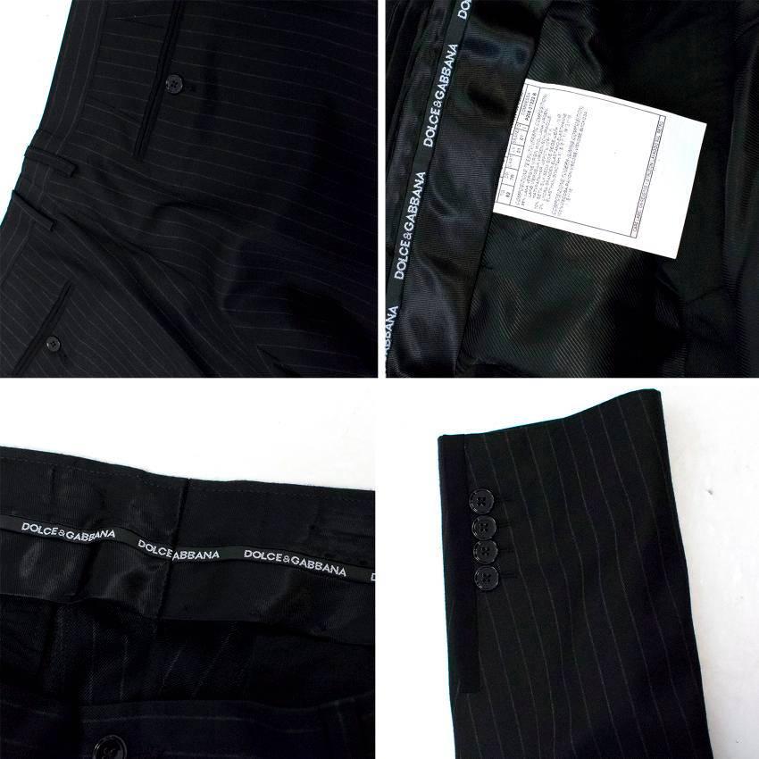 Dolce & Gabbana Black Wool and Silk Blend Pinstripe Suit For Sale 4