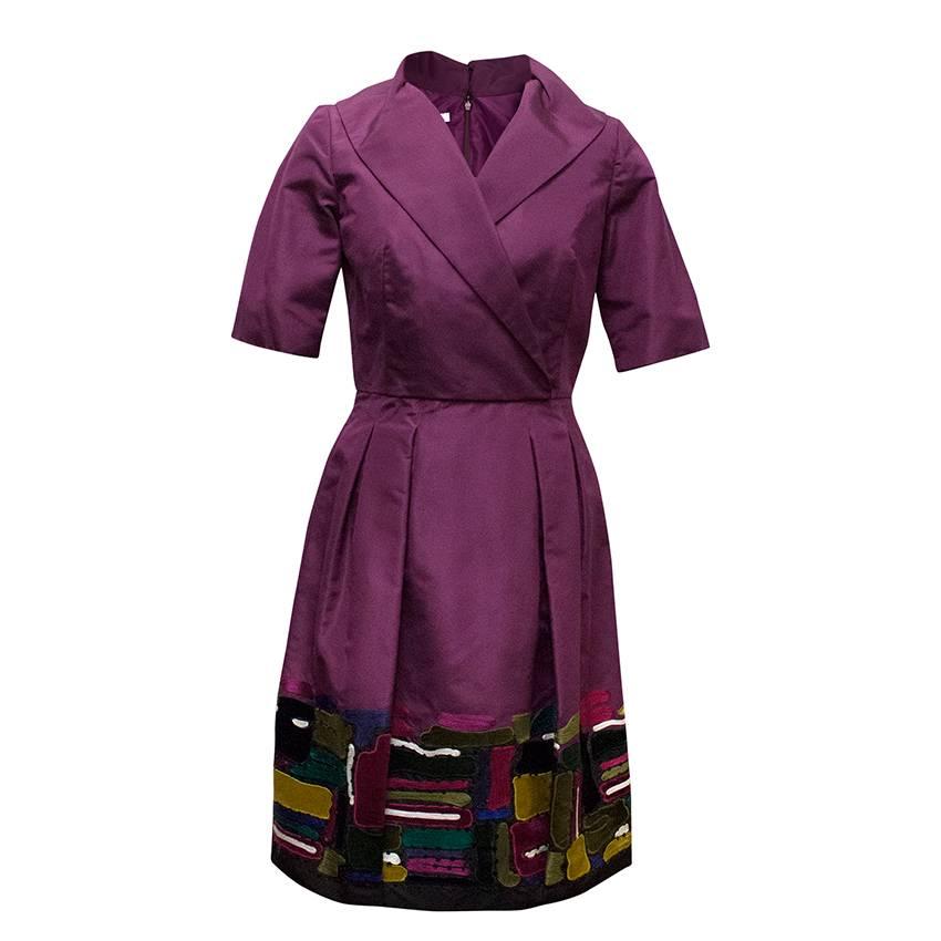 Oscar de la Renta Purple Dress with Embroidered Hem  For Sale