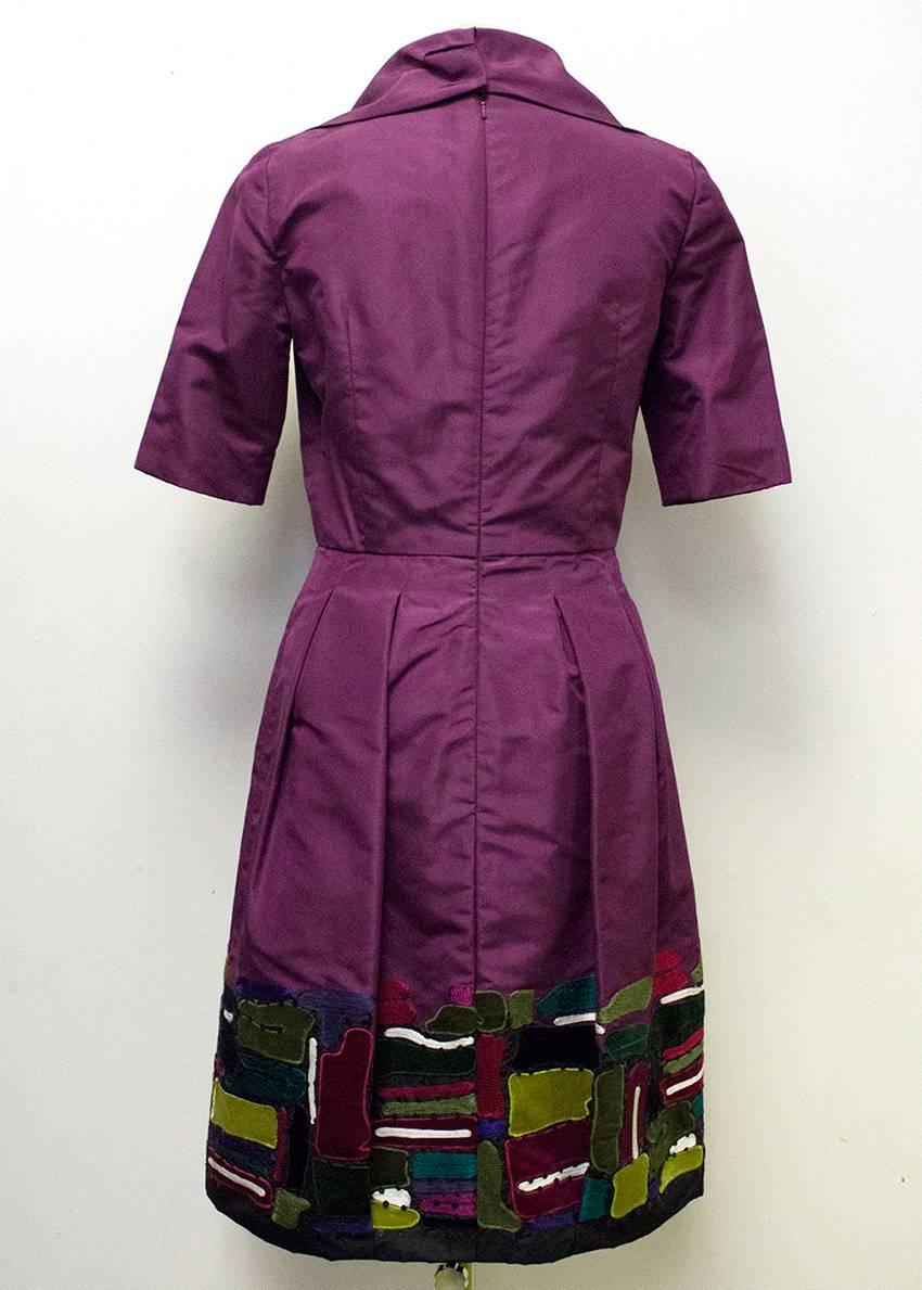 Oscar de la Renta Purple Dress with Embroidered Hem  In Excellent Condition For Sale In London, GB