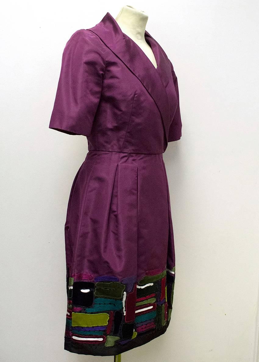 Black Oscar de la Renta Purple Dress with Embroidered Hem  For Sale