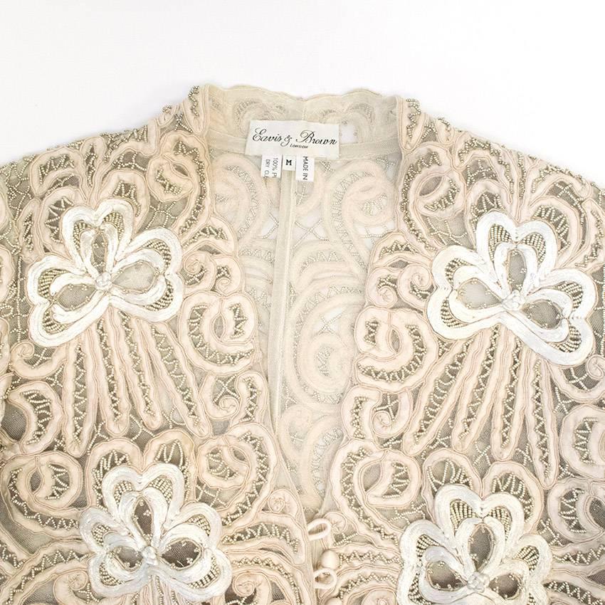 Eavis Brown Cream Silk Embroidered Jacket In New Condition For Sale In London, GB