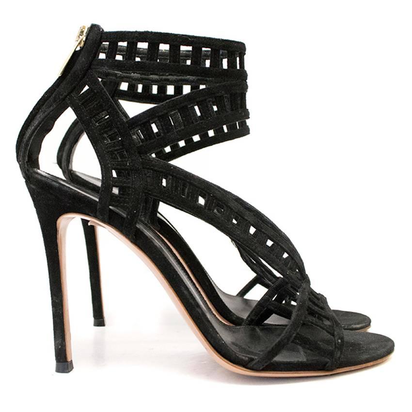 Gianvito Rossi Black Suede Cutout Sandals In Good Condition For Sale In London, GB
