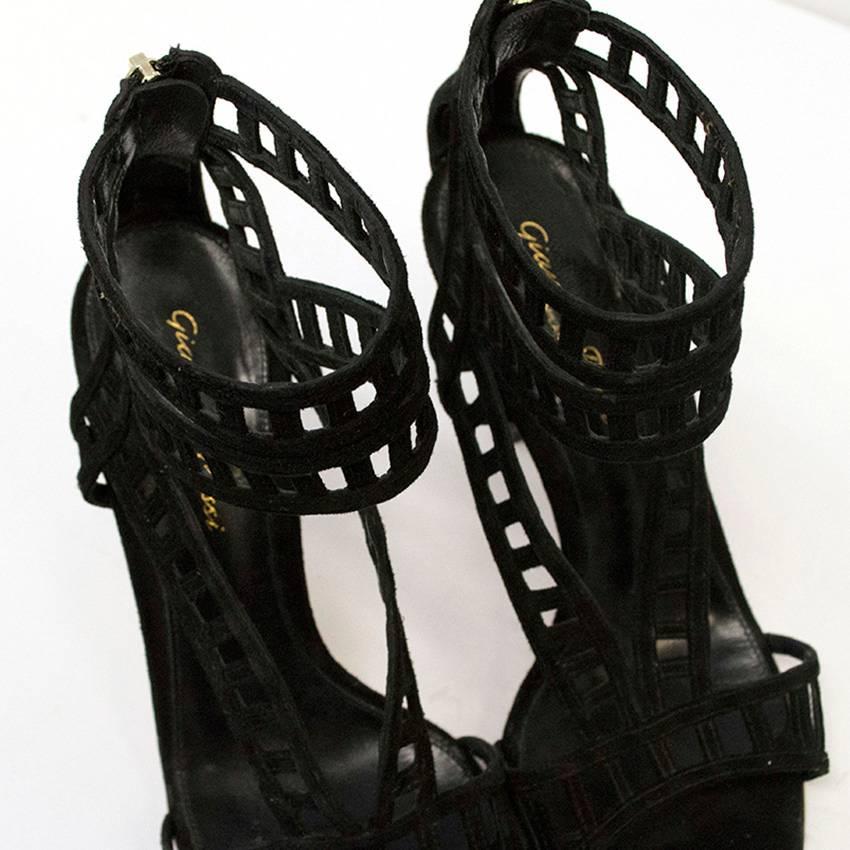 Gianvito Rossi Black Suede Cutout Sandals For Sale 2