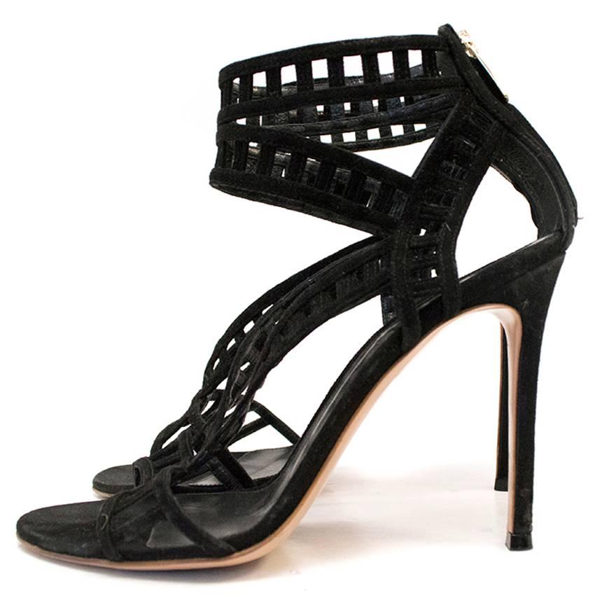 Women's or Men's Gianvito Rossi Black Suede Cutout Sandals For Sale