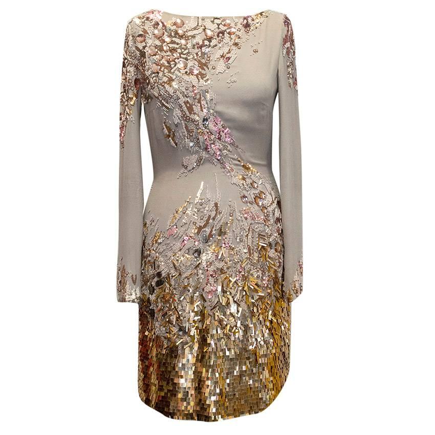 Mathew Williamson Sequin Georgette Embroidered Long Sleeve Dress For Sale