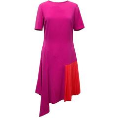 Oscar de la Renta Fuchsia Pink Dress With Red Pleat Insert