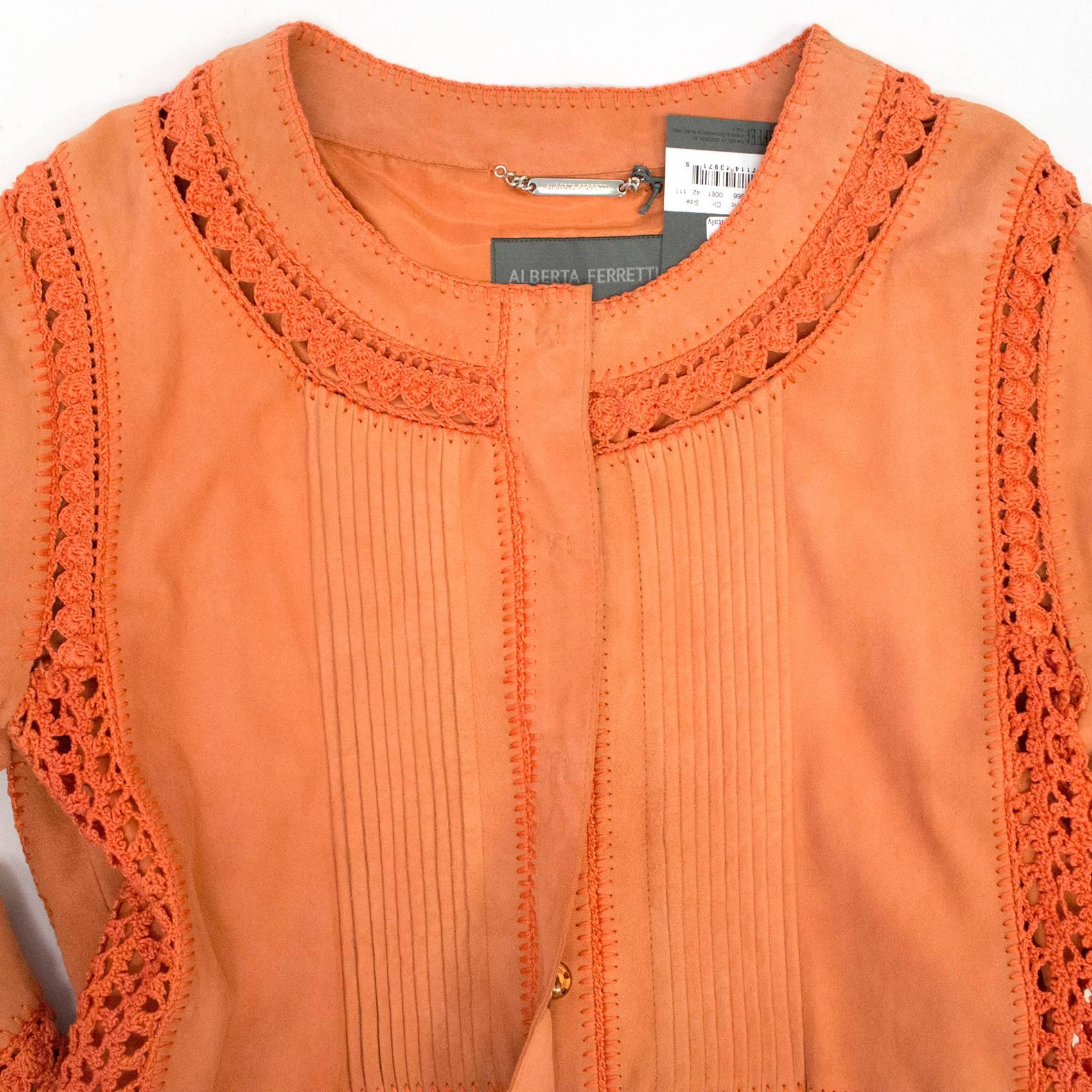 Alberta Feretti Orange Suede Coat - Size US 6 For Sale 1