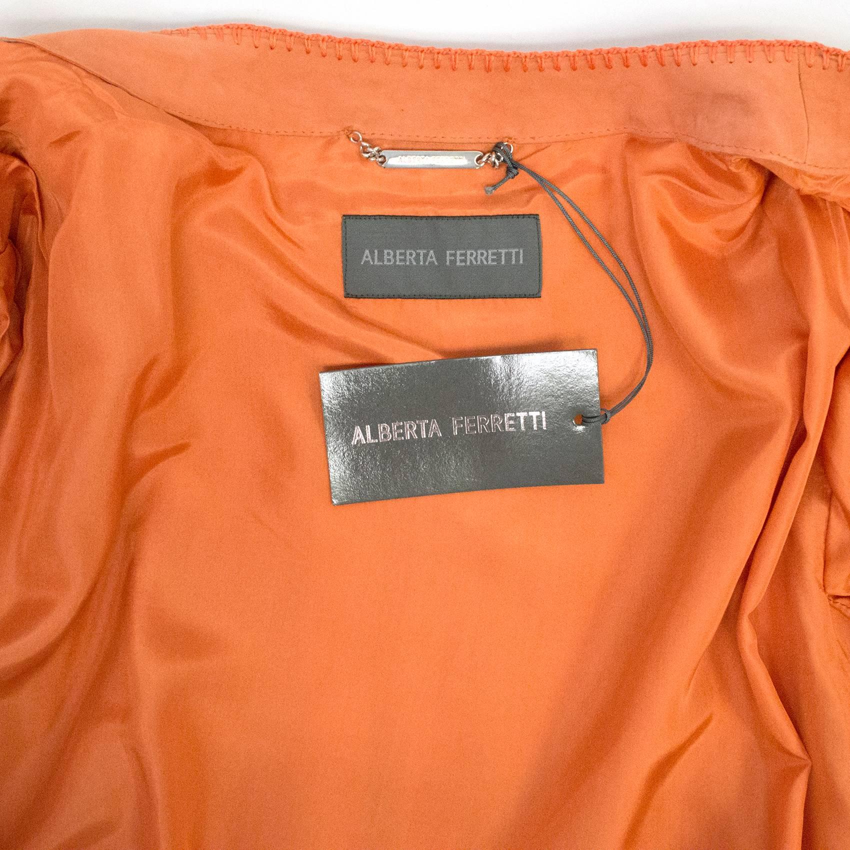 Alberta Feretti Orange Suede Coat - Size US 6 For Sale 2