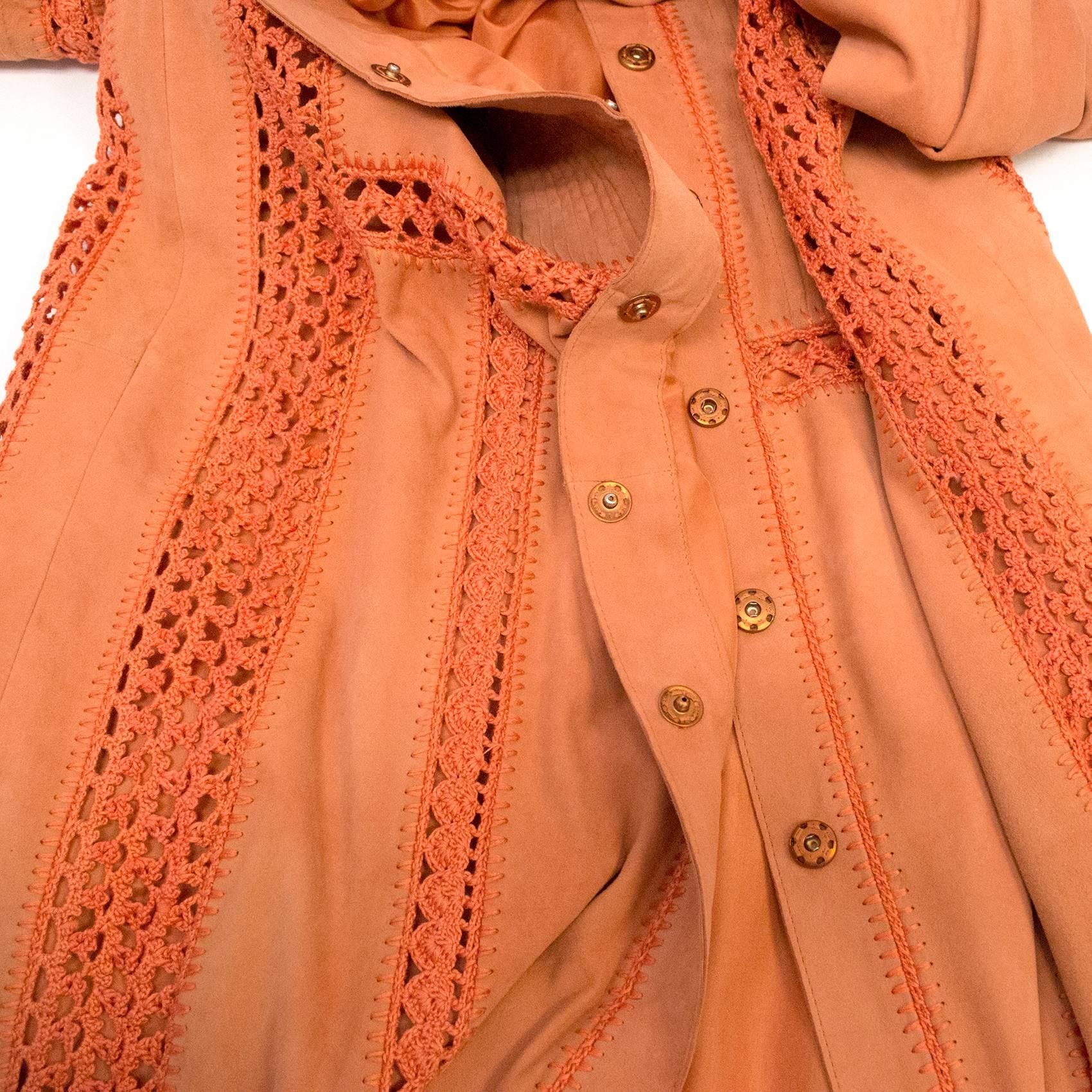 Alberta Feretti Orange Suede Coat - Size US 6 For Sale 4