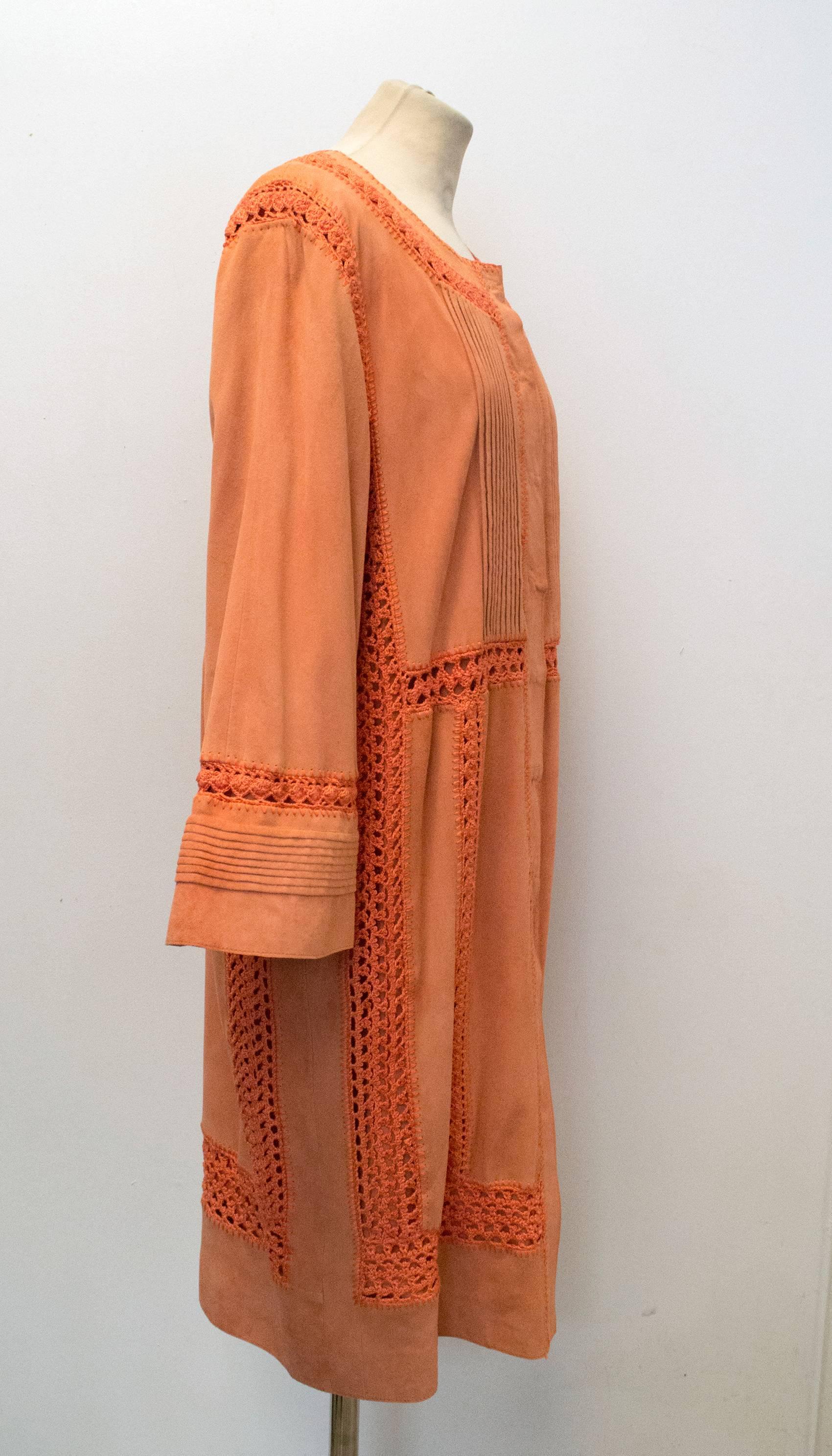 Alberta Feretti Orange Suede Coat - Size US 6 In New Condition For Sale In London, GB
