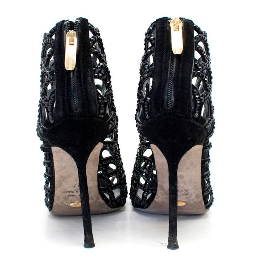 Sergio Rossi Black Heeled Caged Sandals For Sale 1