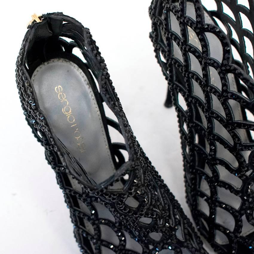 Women's Sergio Rossi Black Heeled Caged Sandals For Sale