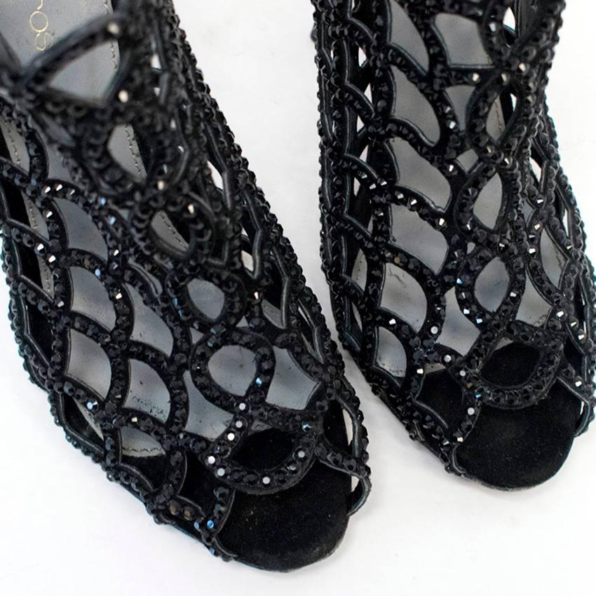 Sergio Rossi Black Heeled Caged Sandals In Excellent Condition For Sale In London, GB