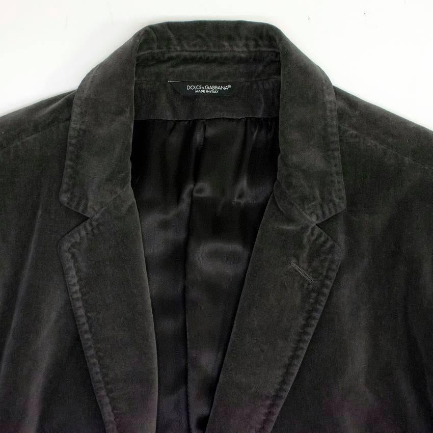 Black Dolce & Gabbana Mens Charcoal Grey Velvet Blazer For Sale