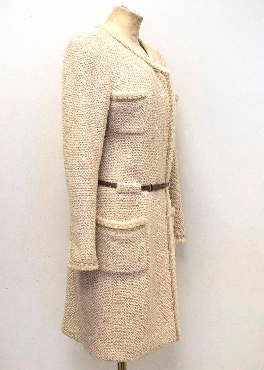 Chanel Beige Wool and Silk Tweed Coat For Sale 4