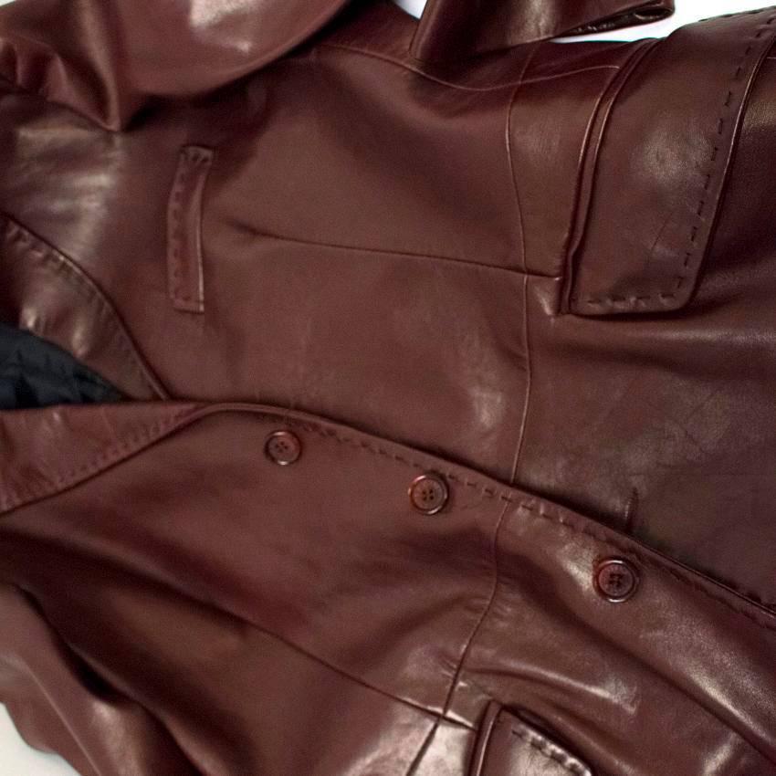 Dolce & Gabbana Mens Burgundy Leather Long Coat For Sale 1