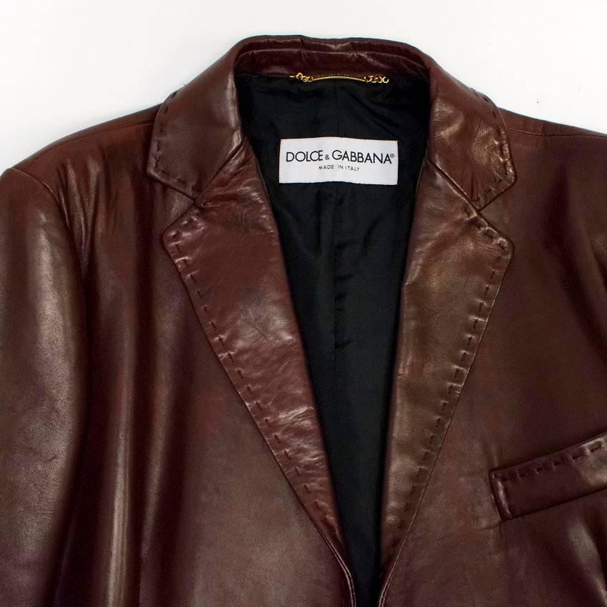 Black Dolce & Gabbana Mens Burgundy Leather Long Coat For Sale