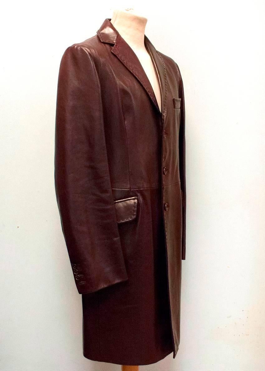 burgundy long leather coat