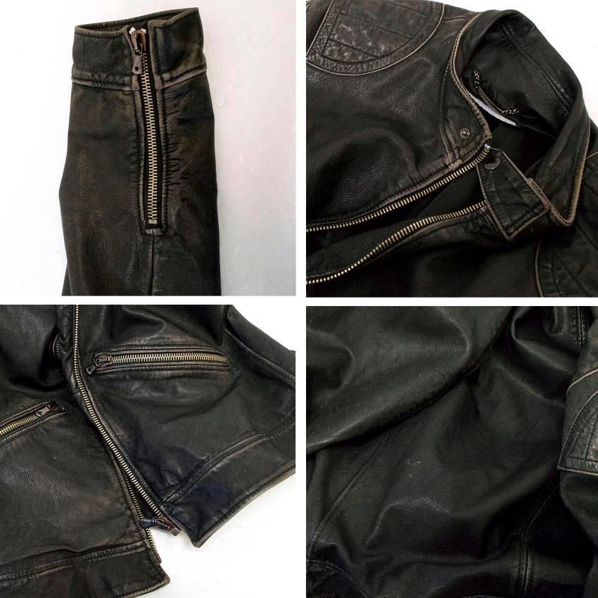 Dolce & Gabbana Black Distressed Leather Bomber Jacket 3