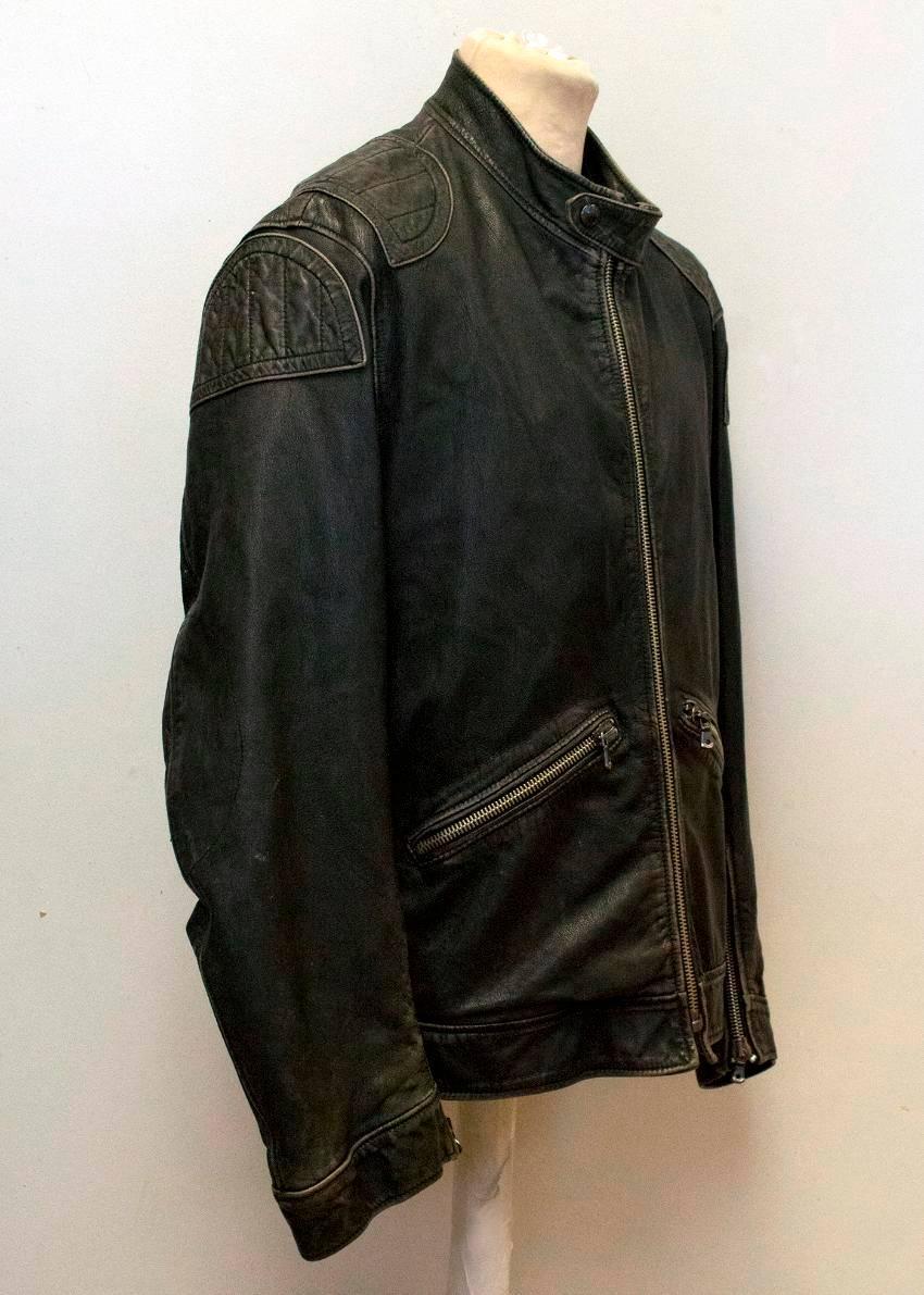 Dolce & Gabbana Black Distressed Leather Bomber Jacket In Excellent Condition In London, GB