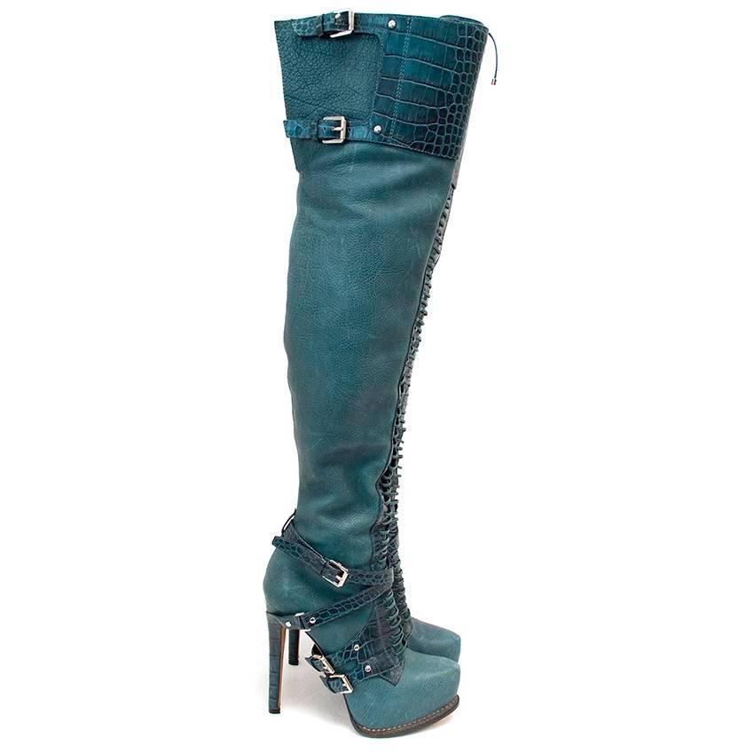 teal over the knee boots