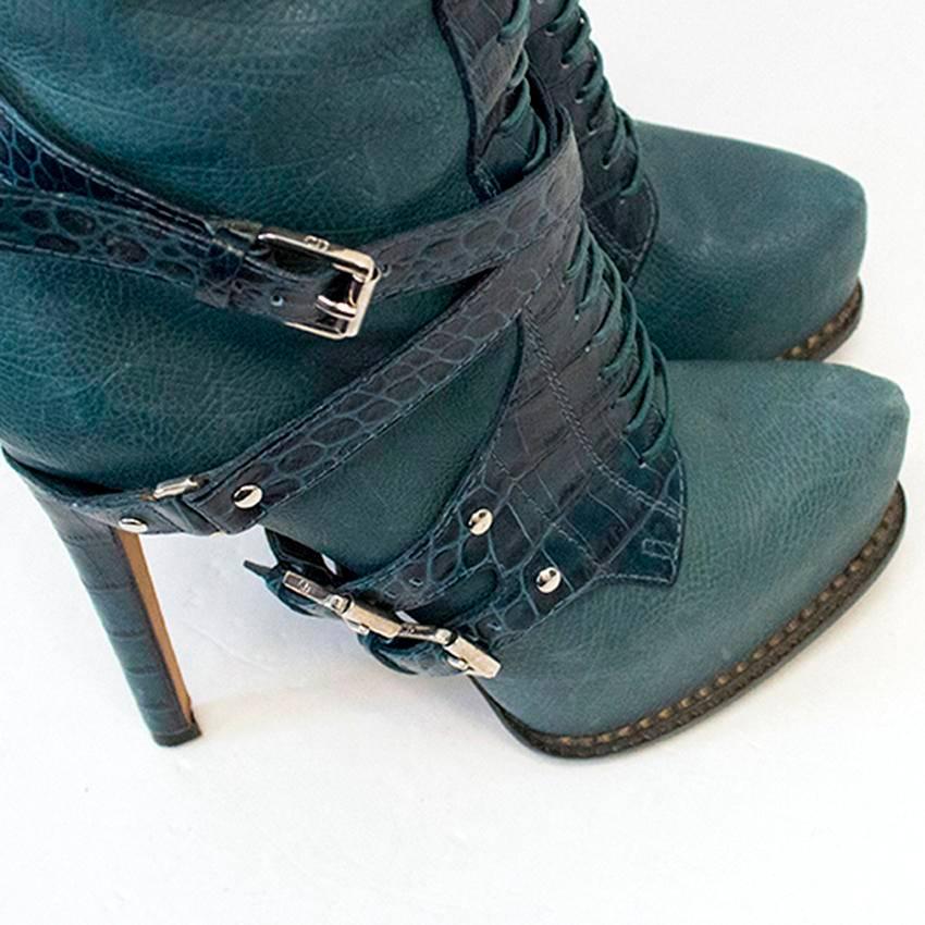 Dior Teal Guetre Over-The-Knee Boots In Excellent Condition In London, GB