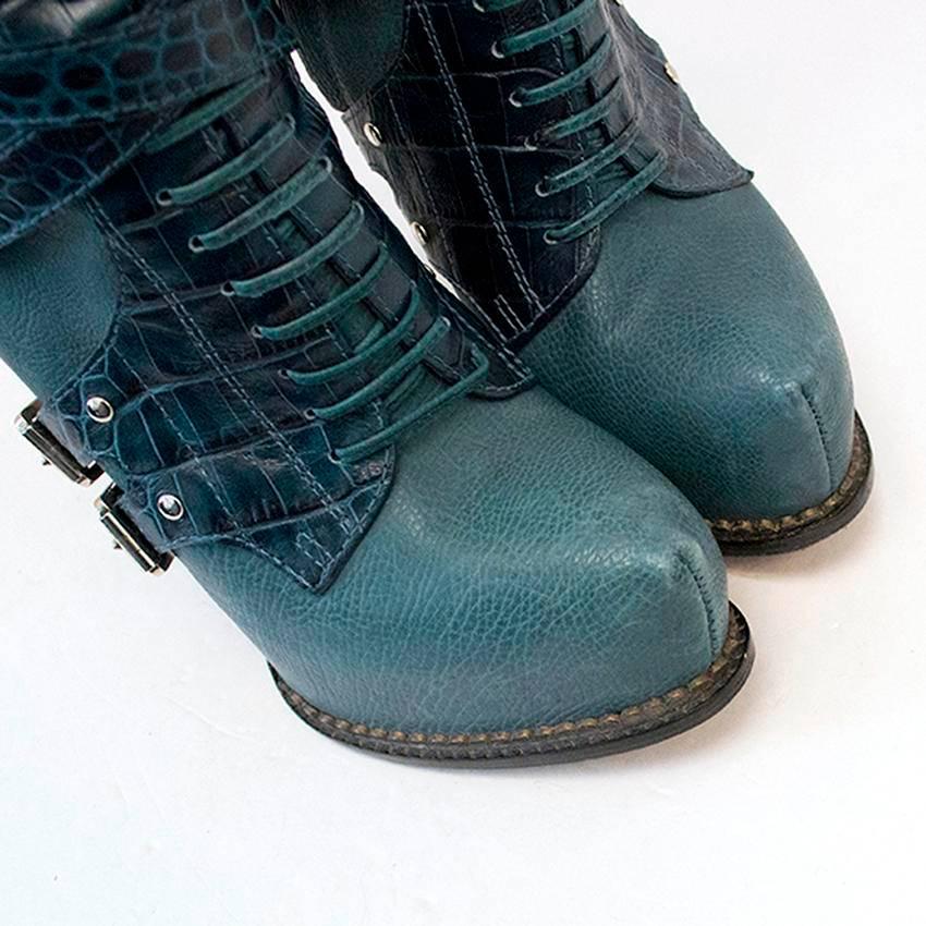Blue Dior Teal Guetre Over-The-Knee Boots