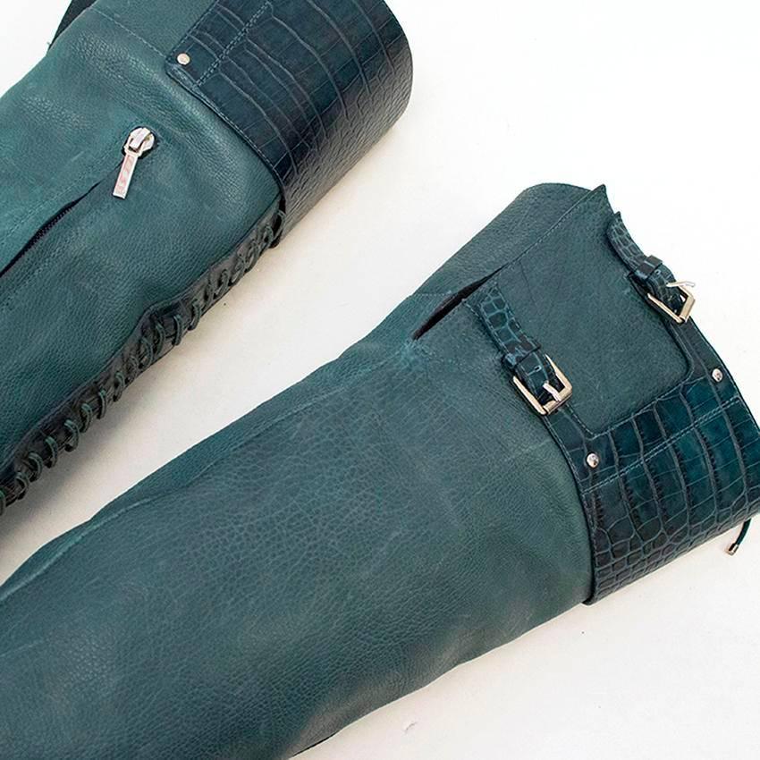 Dior Teal Guetre Over-The-Knee Boots 2