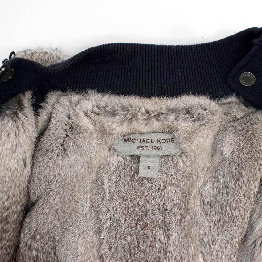 Michael Kors Navy Hooded Sweater with Grey Rabbit Fur Lining For Sale 3