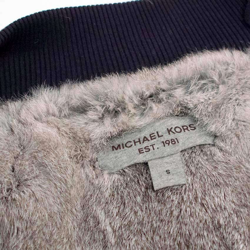 Michael Kors Navy Hooded Sweater with Grey Rabbit Fur Lining For Sale 4