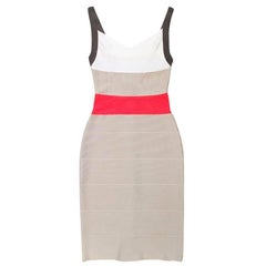  Herve Leger grey, red and white bandage dress 