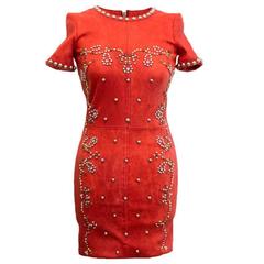 Isabel Marant Red Leather Bora Studded Dress 4