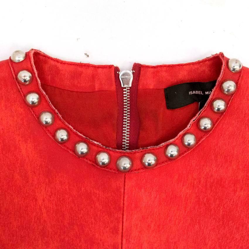 Women's Isabel Marant Red Leather Bora Studded Dress For Sale