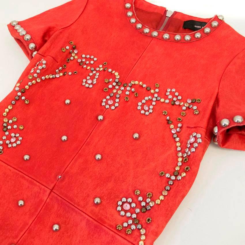 Isabel Marant Red Leather Bora Studded Dress In Excellent Condition For Sale In London, GB
