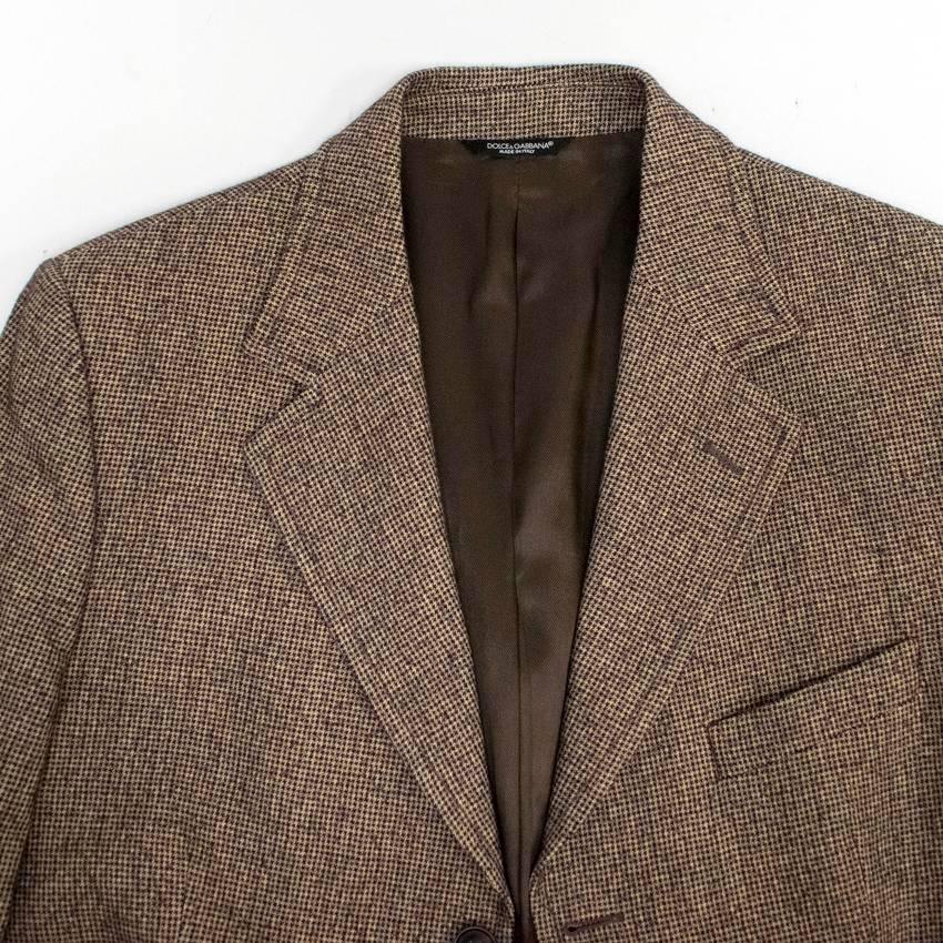 Dolce & Gabbana Men's Brown Houndstooth Blazer In New Condition For Sale In London, GB