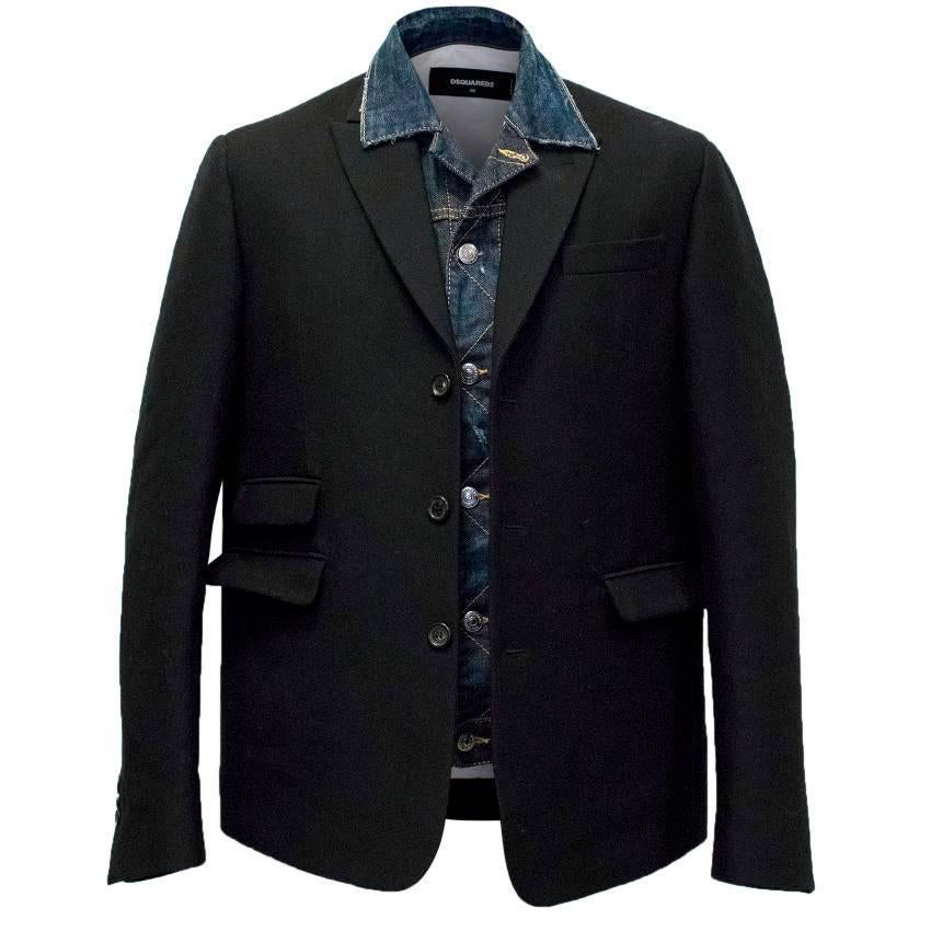 DSquared Men's Black Blazer with Denim Insert  For Sale