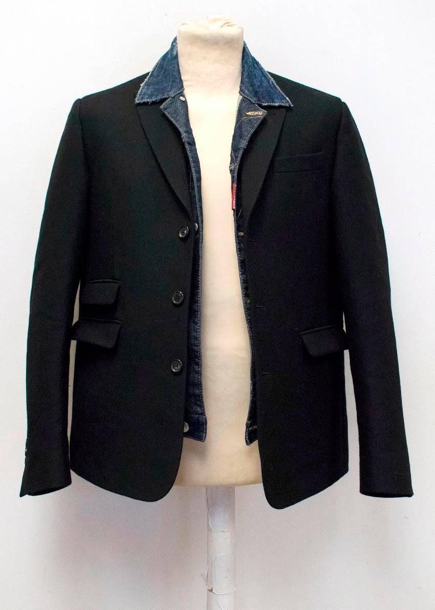 DSquared Men's Black Blazer with Denim Insert  In New Condition For Sale In London, GB
